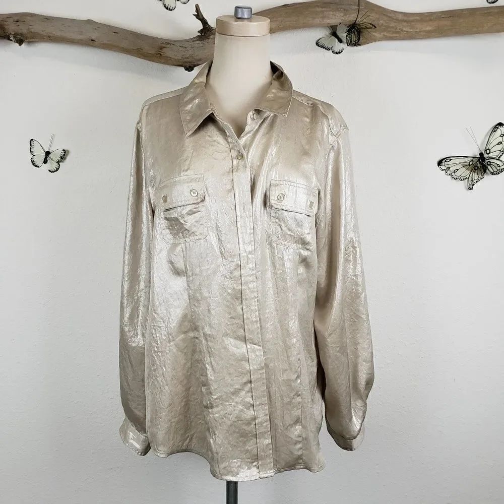 Calvin Klein brushed gold button down blouse